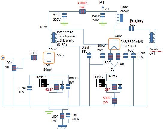 2A3 parafeed amplifier schematic